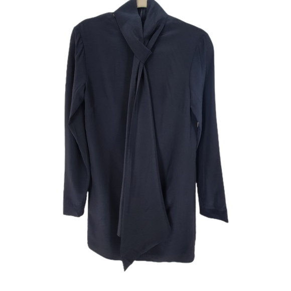 Tibi Navy Neck Tie Retro 100% Silk Shift Dress - Picture 4 of 8